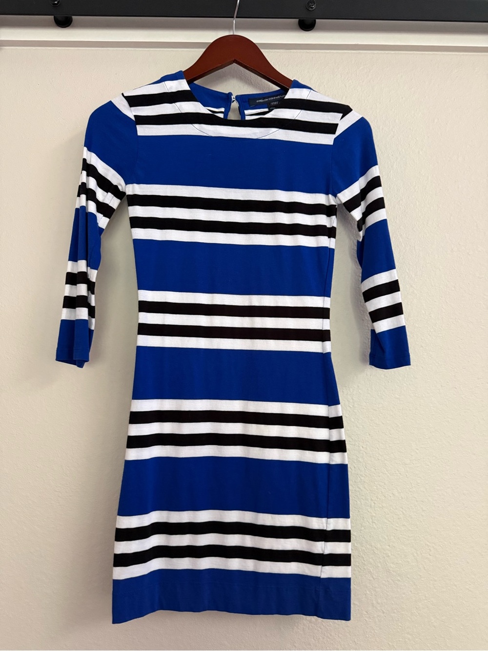 French Connection Blue, Black & White Striped Midi Dress